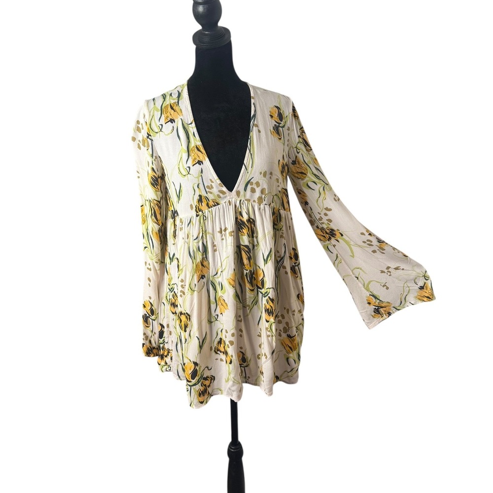 Free People Bella Babydoll Floral Tunic Mini Dress Top Womens XS Flowy Indie‎